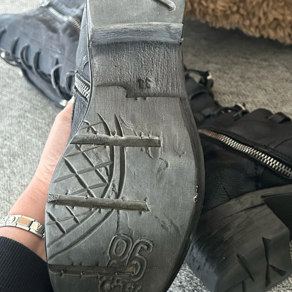 A.S.98 Black Lace-Up Buckle Boots - Picture 4 of 10